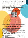 Flyer med kulturskolens tilbud. Se de enkelte fag på hjemmesiden eller ta kontakt til kulturskolen for mer informasjon på telefon 90603249